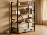 CARLA HOME 4 Tier Bookshelf - Industrial Display Shelf - Brown - Rustic - Steel - Living Room Office V178-36413