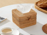Rattan Tissue Box Cover Square, Hand Woven Wicker Tissue Holder with Hinged Top Lid, for Toilet Home V1366-AZ2-W-15746