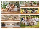 Artiss Folding Kraft Paper Sofa 3 Seater Accordion Bench with PU Leather Cushion Collapsible Couch PAPER-SOFA-3S-WHWD