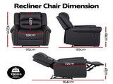 Artiss Leather Manual Recliner Chair with USB Charge Port, Overstuffed Armchair Sofa for Living Room RECLINER-A24-PU-BK-AB