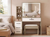 Levede Dressing Table Vanity Stool Set Sliding LED Mirror Makeup Storage Shelves Natural VM1035-NT-AU