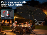 Instahut Outdoor Umbrella 2.9m Market Umbrella with String Light Tilt Black XFEL-UMB-FLAP-LED-BK