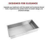 641 x 336 x 101mm Shower Niche Single Shelf Organizer No Tile Needed in Stainless Steel V63-900701