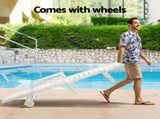 Gardeon 2PCS Sun Lounge Lounger Beach Chair HDPE Patio Outdoor Furniture with Wheels White FF-LOUNGE-HE-WH-X2