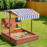 Keezi Kids Sandpit Wooden Canopy Sandbox With Cover Funnel Outdoor Toys 110cm SAND-CANOPY-FUNNEL-110