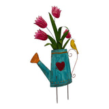 Flowers In Blue Watering Can Garden Stake 55cm V637-71303FLW