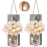 Rustic Mason Jar LED String Lights with Silk Hydrangea, Set of 2 V1263-JX-5075