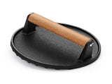 Burger 7Inch Round Cast Iron Smash Bacon Meat Steak with Wood Handle for Griddle, Sandwich, Nonstick V1369-AZ3-W-11799