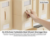 4x Kitchee Foldable Bed Sheet Storage Box - Linen and Closet Organiser Beige V238-SUPDZ-41188860067920
