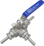 3 Way Shut Off Ball with 3/8" Hose Barb Fittings Stainless Steel T Type Three Way by Pass V1258-DP02-C-2583