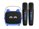 Mini Karaoke Machine Toys Gifts Portable MP3 Player with 2 Wireless Microphone - Blue V1263-JX-6300-1