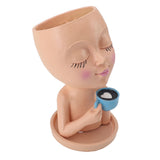 Resin Face Plant Pot Creative Cute Small Drinking Coffee Succulent Planters with Drainage Hole for V1294-YM0901-3115240016712