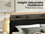 Artiss Queen Bed Frame Upholstered Adjustable Headboard Mood Lighting Heavy Duty Black Velvet BFRAME-H-ROYCE-Q-BK-AB