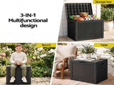 Gardeon Outdoor Storage Box 118L Container Lockable Garden Toy Tool Rattan-Texture Black OSB-RAT-118L-BK
