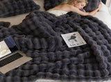 Black Grey Luxury Tuscany Fleece Rabbit Fur Bubble Blanket - Double-Sided Thickened V888-ELOSUNG49331
