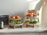 CARLA HOME 2-Tier Plastic Fruit Bowl Basket with Bamboo Stand for Kitchen Counter, Snack Tray, V178-36197