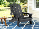 Gardeon Outdoor Chairs Folding Adirondack Beach Chair HDPE Sun Lounge Patio Furniture Garden Black FF-BEACH-HEFD-BK
