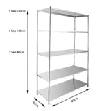 5 Tiers 160cm Height Stainless Steel Kitchen Microwave Oven Storage Rack Multilayer Organizer for V255-SSSHELF-5T80