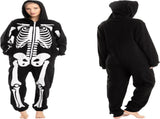 Unisex Skeleton Onesie Pajamas Plush Skeleton Jumpsuit Zipper Halloween Hoodie Pajamas for Adults V1188-SUU68-01310-2