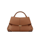Brown Elegant Womens Genuine Cowhide Leather Top Handle Satchel - Chic Flap Crossbody Shoulder Bag V888-ELOSUNG32066