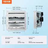 Shutter Exhaust Fan, 254 mm High-speed 1400RPM 753 CFM, Aluminum Wall Mount Attic Fan with AC-motor, V952-BYCSPQSDJAC10PBM8V3