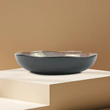 3 Pieces Reactive Glazed Ceramic Organic Fine Dinner Set with Plate and Bowl EARTHY BLUE BROWN V274-HA-LA-P0024302-BN