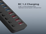 Simplecom CHU810 48W 10-Port USB 3.0 Hub and Charger with Individual Switches 12V/4A Power Adapter V28-CHU810
