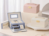 Light Pink Luxury PU Leather Jewelry Storage Box - 3-Tier Organizer with Mirror for Necklaces, V888-ELOSUNG13844