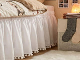 Twin XL Dorm Bed Skirt Extra Long Drop Wrap Around Elastic Dust Ruffle White Soft Fabric Machine V1369-AZ3-W-11039