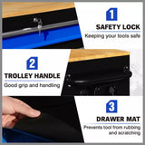 HORUSDY 42 inch 8 Drawer Tool Cabinet 1000 lbs Wood Top Power Strip Casters Blue V465-86514