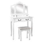 Artiss Dressing Table Stool Set Foldable Mirror White DRESS-C-3MIR-4D-WH