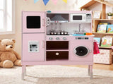 Keezi 102cm Wooden Pretend Kitchen Playset With Apron And Food Set1 Pink PLAY-WOOD-RANGHOOD-PK