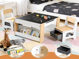 Keezi Kids Table and Chair Set, 4 in 1 Wooden Activity Table with Bookcase, Storage Box and KTC-G-BS-NT