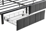 Double Bed Frame with 2 Storage Drawers and LED Lights Headboard, Upholstered Bed Frame with V1127-AU-2452DB-GRY