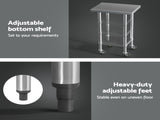 Cefito Stainless Steel Kitchen Benches Work Bench Wheels 61X46CM 430 SSKB-430S-WHEEL-24-18