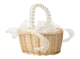 2pcs Pearl Carrying Basket Brown Rattan Small Pearl Handle Flower Basket for Wedding Gift Packaging V1294-YM0523-220331XY0138