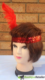 6x 1920s FLAPPER HEADBAND Headpiece Feather Sequin Charleston Costume Party BULK - Red V563-BR-6FLAPPERHDBND-RED