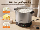 Devanti 16L Wax Melter Candle Making 1500W Melting Pot Furnace Quick Pour Spout Soy Soap WAX-16-16L-SS