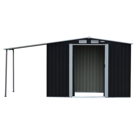 Wallaroo 4x8ft Zinc Steel Garden Shed with Open Storage - Black GSS-BSW-48O-BK