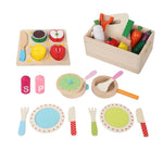 Keezi Kids Kitchen Play Set Wooden Pretend Toys Cooking Utensils Pots Pans Food PLAY-WOOD-B-3IN1-CFL