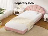 Artiss Bed Frame King Single Size Scallop-Shape Bedhead Beds Base Pink Velvet Fabric BFRAME-G-ROSY-KS-PK-AB