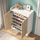 NNETMLT 7-Tier Shoe Storage Cabinet with Adjustable Shelves, Wood and Gold V728-BD176168