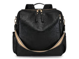 Black Women's Vintage PU Leather Anti-Theft Backpack - Convertible Shoulder Bag & Laptop Rucksack V888-ELOSUNG32411