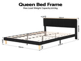 Artiss Queen Bed Frame Upholstered Adjustable Headboard Mood Lighting Heavy Duty Black Velvet BFRAME-H-ROYCE-Q-BK-AB