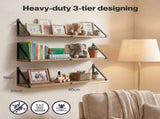 Levede Floating Wall Shelves 3Pcs Rustic Wooden Storage Display Bookshelf Rack WS1014-NT-3PC-AU