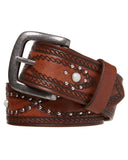 Mens Studded Genuine Buffalo Leather Belt Dual Size - Brown V563-M00022-BROWN-M
