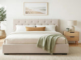 Artiss Double Bed Frame with Storage and Bedside Table Set Tufted Linen Gas Lift Bed Base and BFRAME-SET-VILA-SCAN-BS01