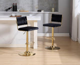 SERENIT 2x Velvet Bar Stools with Braided Back Elegant Kitchen High Chairs, Kitchen Island Stools V255-GP2212-BLACK