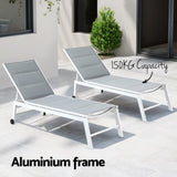 Gardeon Sun Lounger Chaise Lounge Wheels Patio Furniture Outdoor Setting White FF-LOUNGE-ALU-WH