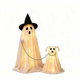 Halloweenations Outdoor, 25.6" Light Up Halloween Ghost with Dog, Cute Spooky Halloween Ghost V1369-AZ3-W-21688